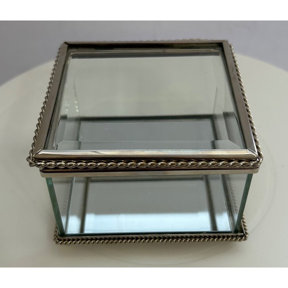 Sheridan Glass Jewelry Box Silver-Tone Minimalist Elegant Sophisticated Sleek